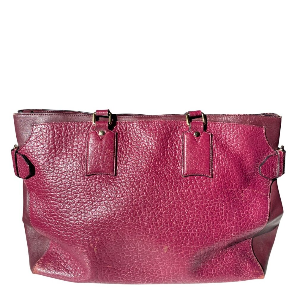 Burberry‎ Heritage Clarborough Tote Grain Smooth Calfskin Damson Magenta Bag - Picture 3 of 16